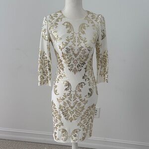 B Darlin White and Gold Long Sleeve Dress